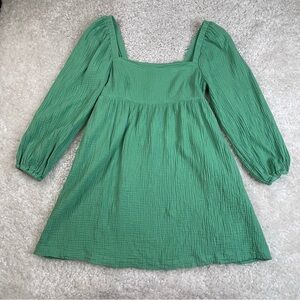 J Crew Women's Small Squareneck Soft Gauze Dress Green BG502 Smocked